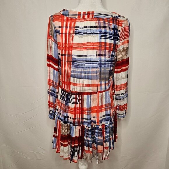 Maeve Anthropologie Lila Tiered Tunic Medium Boho Western Plaid  Top Red Blue - Picture 6 of 10